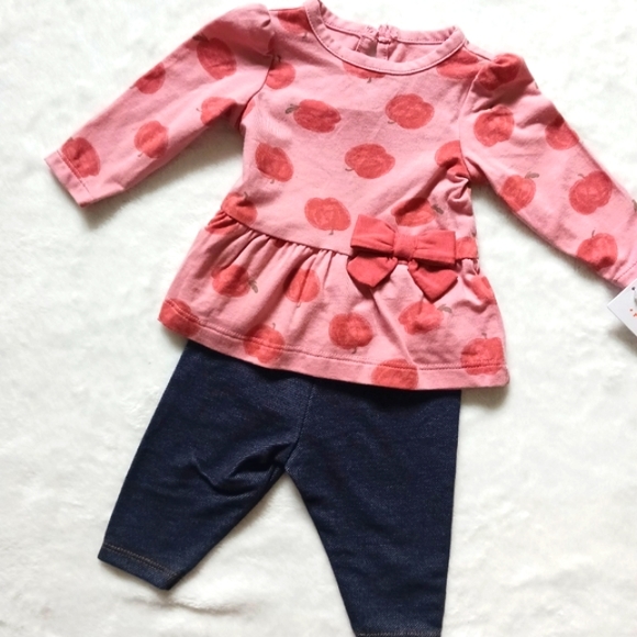 Carter's • "Just One You" Baby Girl's Apple Print Peplum Top and Legging Set - Picture 2 of 10
